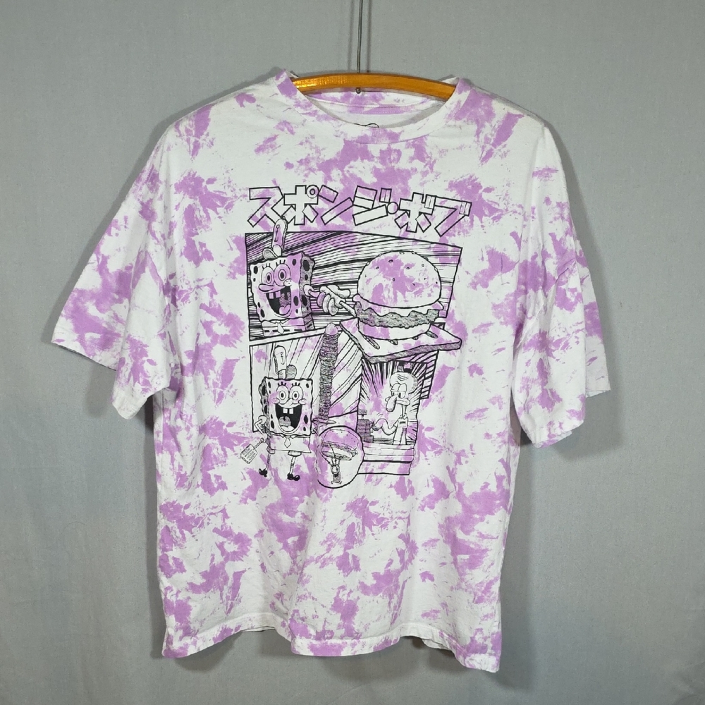 Sponge Bob Square Pants Purple and White Graphic T-Shirt  Youth Small